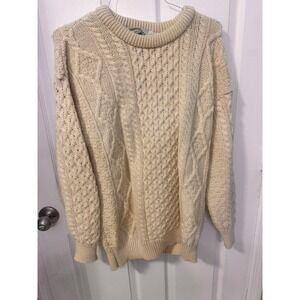Vintage Arancrafts 100% Wool Fishermen's Sweater Men's Cream Cableknit L Irish